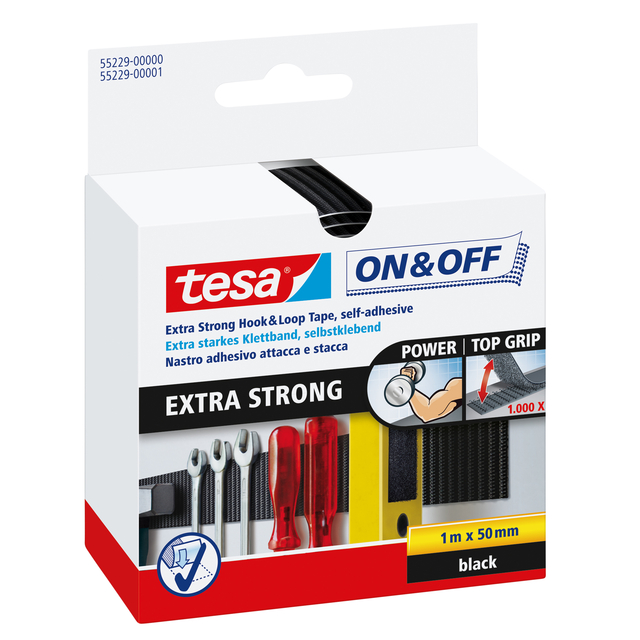 Klittenband tesa® On & Off 1mx50mm zelfklevend zwart afbeelding