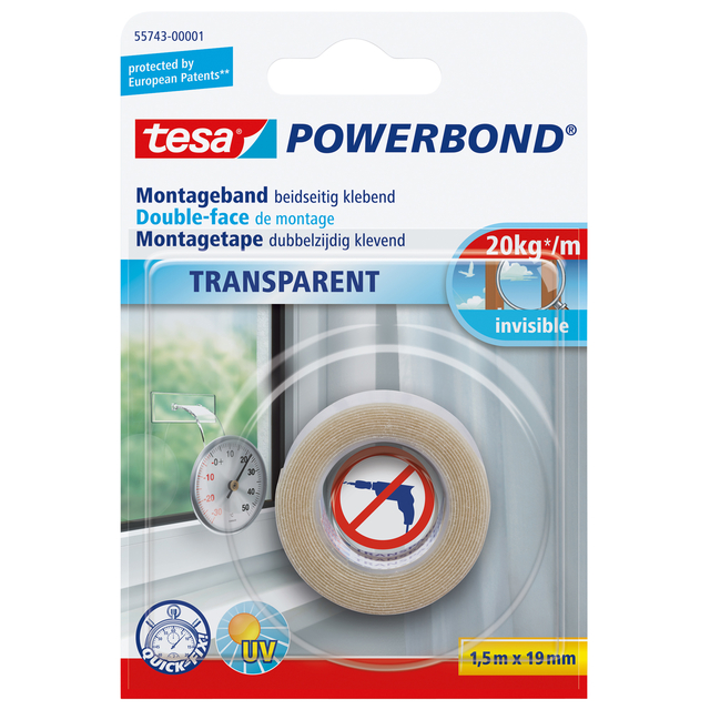 Montagetape tesa® Powerbond dubbelzijdig 1,5mx19mm transparant afbeelding