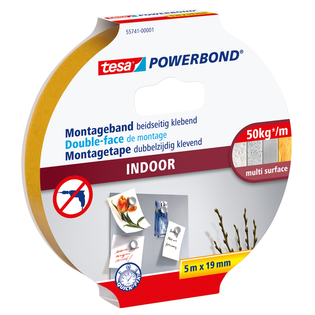 Montagetape tesa® Powerbond Indoor dubbelzijdig 5mx19mm wit afbeelding