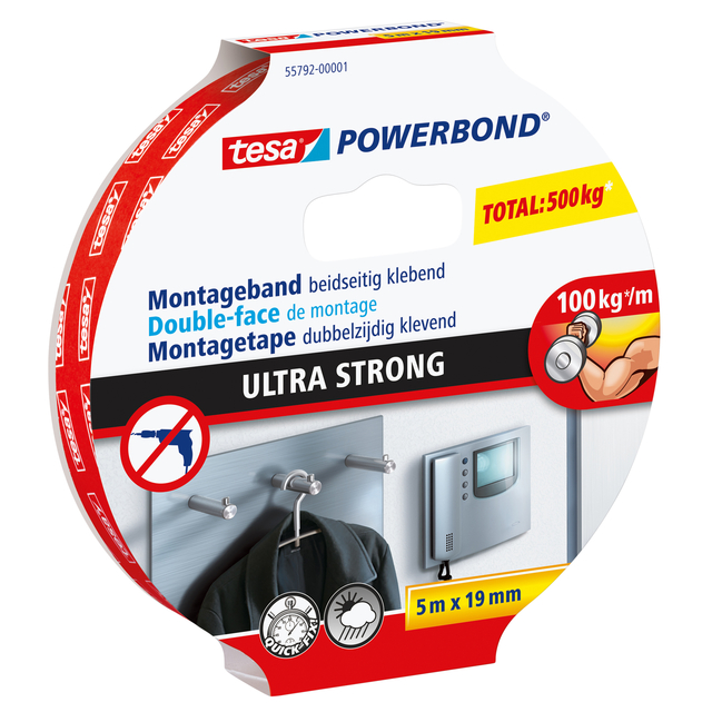 Montagetape tesa® Powerbond Ultra strong dubbelzijdig 5mx19mm wit afbeelding