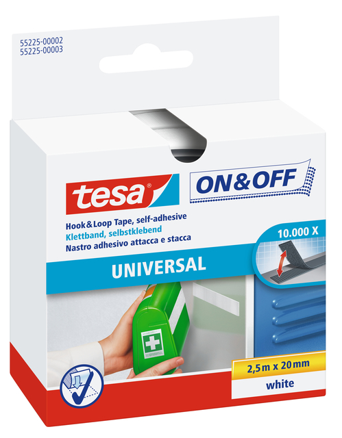 Klittenband tesa® On & Off 250cmx20mm zelfklevend wit afbeelding