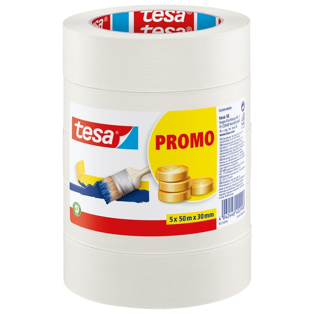 Afplaktape tesa® Economy 50mx30mm beige 5 rollen afbeelding
