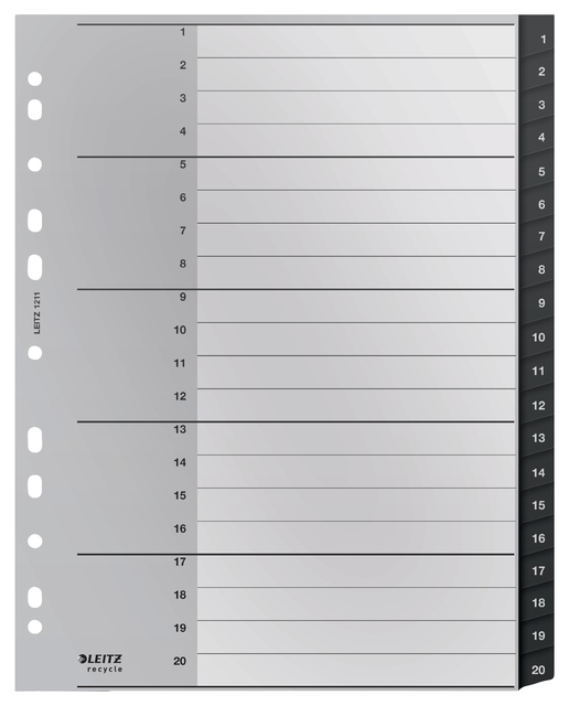 Tabblad Leitz Recycle A4 11-gaats 1-20 extra breed PP afbeelding