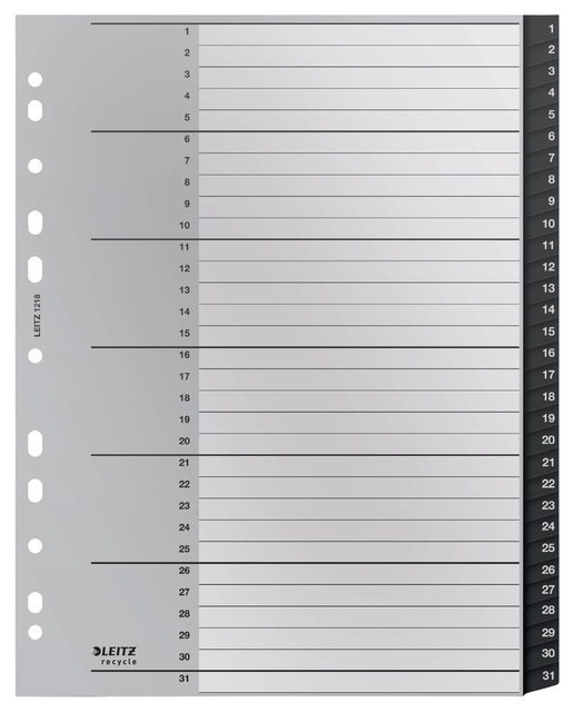 Tabblad Leitz Recycle A4 11-gaats 1-31 extra breed PP afbeelding