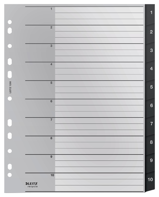Tabblad Leitz Recycle A4 11-gaats 1-10 extra breed PP afbeelding