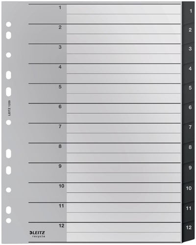 Tabblad Leitz Recycle A4 11-gaats 1-12 extra breed PP