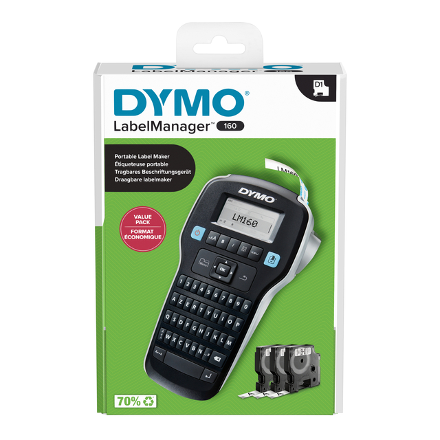 Labelprinter Dymo LabelManager 160 draagbaar azerty 12mm zwart valuepack afbeelding