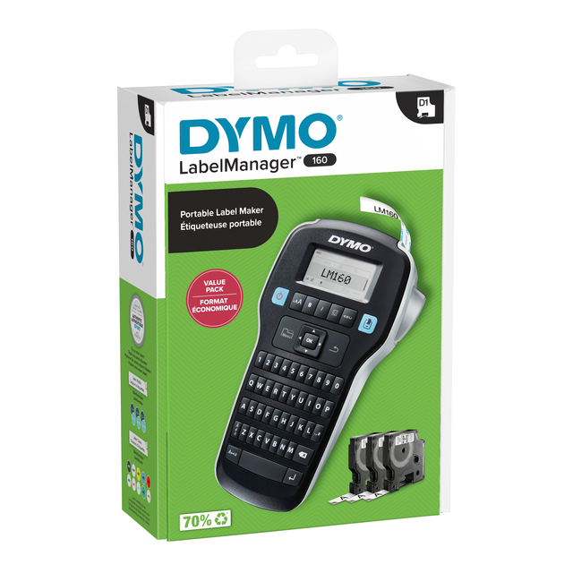 Labelprinter Dymo LabelManager 160 draagbaar qwerty 12mm zwart valuepack afbeelding
