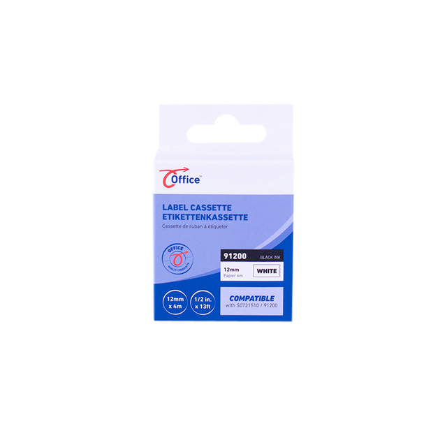 Labeltape office paper zwart wit 12mm x 4m afbeelding