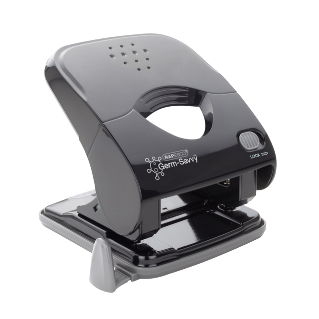 Perforator Rapesco Germ-Savvy Less Effort Eco X5-40ps antibacterieel 2-gaats zwart afbeelding