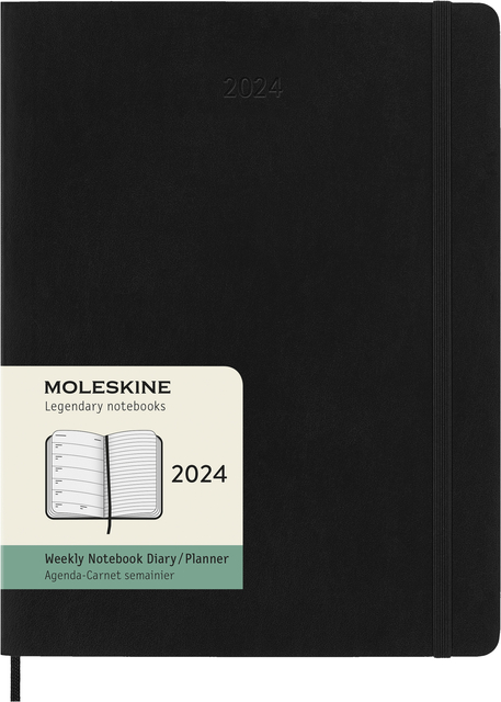Agenda 2024 Moleskine 12M Planner Weekly 7dag/1pagina extra large 190x250mm soft cover black afbeelding
