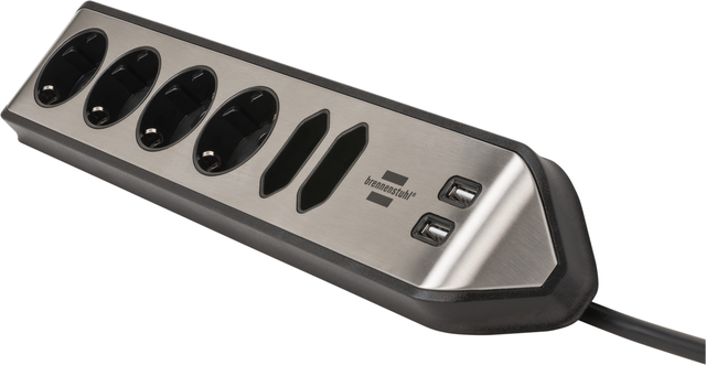 Stekkerdoos Brennenstuhl bureau Estilo 6vdig incl 2 USB 2m zw/zilver — Foto 2 van 2