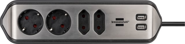 Stekkerdoos Brennenstuhl bureau Estilo 4 voudig inclusief 2 USB 2 meter zwart/zilver afbeelding