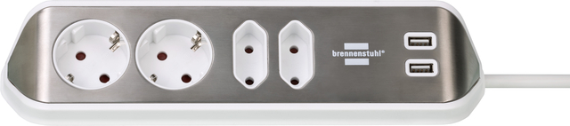 Stekkerdoos Brennenstuhl bureau Estilo 4 voudig inclusief 2 USB 2 meter wit/zilver afbeelding