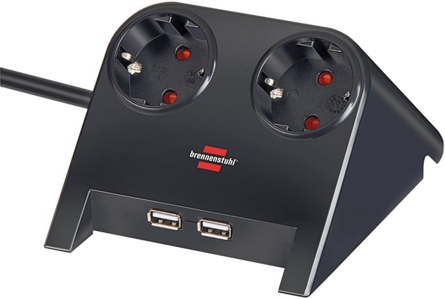 Stekkerdoos Brennenstuhl bureau 2 voudig inclusief 2 USB 1.8 meter zwart afbeelding