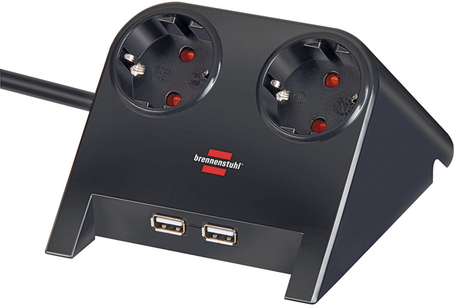 Stekkerdoos Brennenstuhl bureau 2vdig incl 2 USB 1.8m zwart