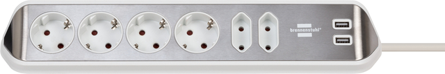 Stekkerdoos Brennenstuhl bureau Estilo 6 voudig inclusief 2 USB 200cm wit/zilver afbeelding