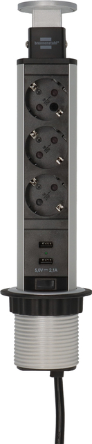 Stekkerdoos Brennenstuhl toren 3 voudig inclusief 2 USB 2 meter zwart/zilver afbeelding
