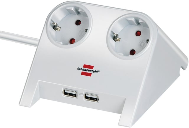 Stekkerdoos Brennenstuhl bureau 2 voudig inclusief 2 USB 1.8m wit afbeelding