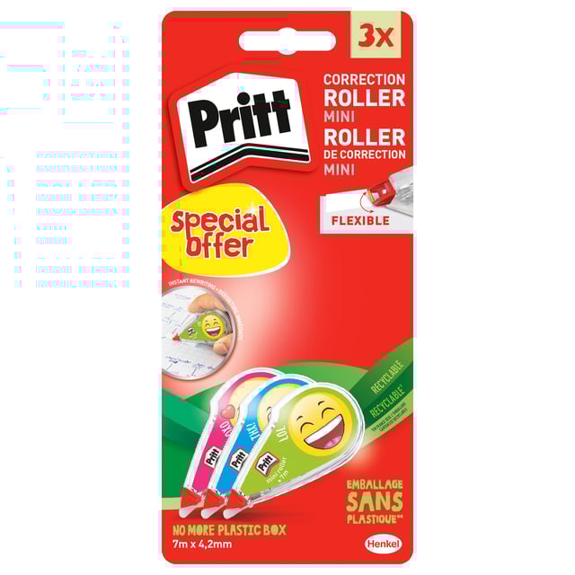 Correctietape Pritt mini flex 4,2mmx7m Emoji blister 2+1 gratis afbeelding