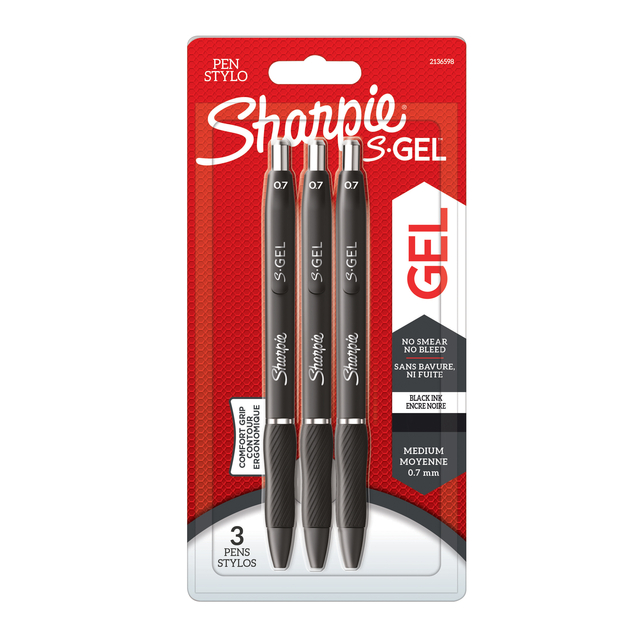 Gelschrijver Sharpie S-gel medium zwart blister à 3 stuks afbeelding