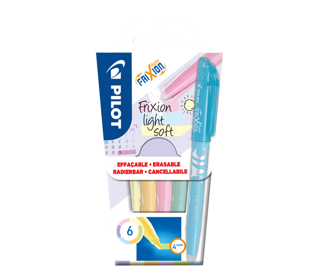 Markeerstift PILOT friXion light soft pastel assorti set à 6 stuks afbeelding
