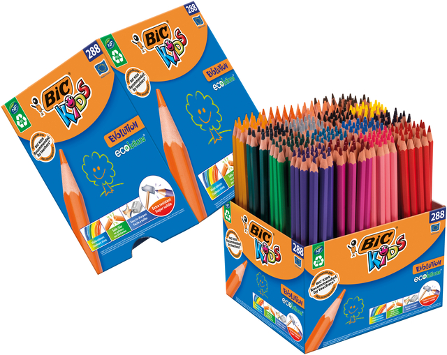 Kleurpotloden BicKids Evolution ecolutions assorti schoolbox à 288 stuks afbeelding
