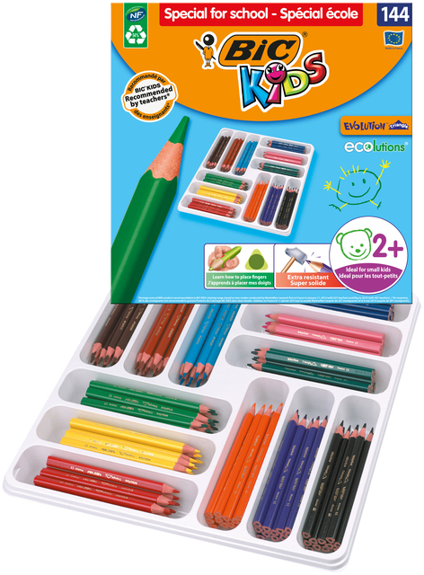 Kleurpotloden BicKids Evolution ecolutions assorti schoolbox à 144 stuks afbeelding