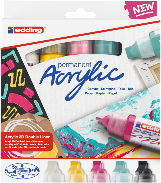 Acrylmarker edding e-5400 3D double liner medium basis assorti set à 5 stuks afbeelding