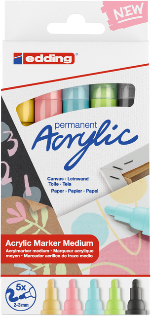 Acrylmarker edding e-5100 medium pastel assorti set à 5 stuks afbeelding