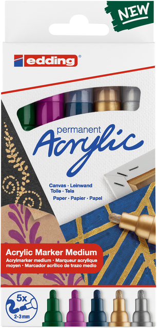 Acrylmarker edding e-5100 medium metallic assorti set à 5 stuks afbeelding