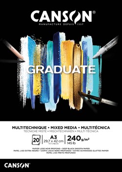 Tekenblok Canson Graduate Mixed Media black paper A3 20vel 240gr