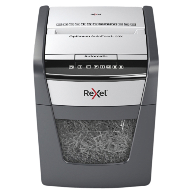 Papiervernietiger Rexel Optimum Auto+ 50X P4 snippers 4x28mm afbeelding