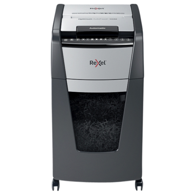 Papiervernietiger Rexel Optimum Auto+ 300M P5 snippers 2x15mm afbeelding