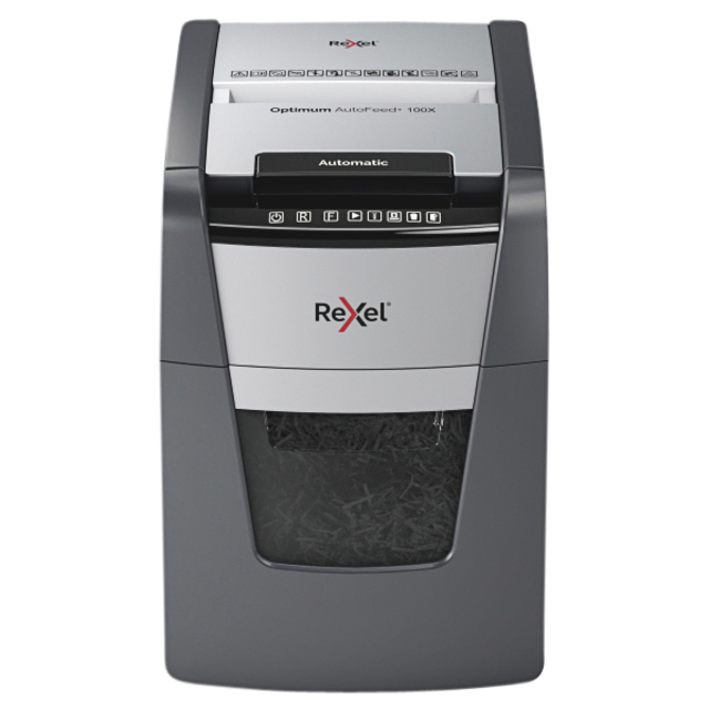 Papiervernietiger Rexel Optimum Auto+ 100X P4 snippers 4x28mm afbeelding