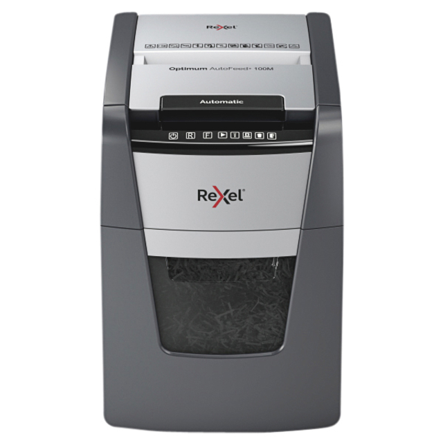 Papiervernietiger Rexel Optimum Auto+ 100M P5 snippers 2x15mm afbeelding
