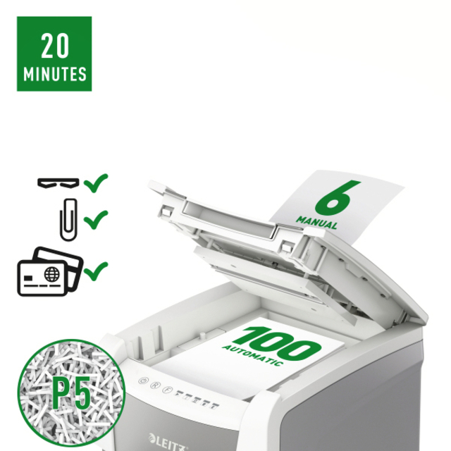 Leitz 80120000 papiervernietiger Microversnippering 22 cm Grijs, Wit — Foto 2 van 2