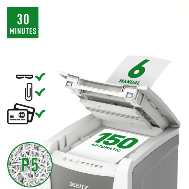 Leitz 80140000 papiervernietiger Microversnippering 22 cm Grijs, Wit — Foto 2 van 2