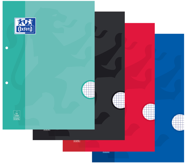 Cursusblok Oxford School A4 ruit 5x5mm 2-gaats 200 pagina&apos;s 80gr assorti afbeelding