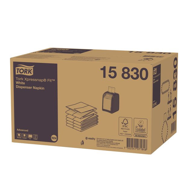 Servet Tork N14 Xpressnap Fit Advanced multifold 2-laags 213x165mm 720 vel wit 15830 — Foto 2 van 2