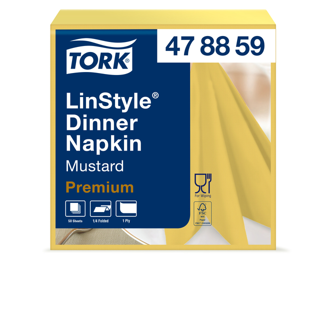 Dinnerservetten Tork LinStyle® 1/4-vouw 1-laags 50st mosterdgeel 478882 afbeelding