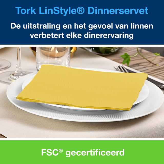 Dinnerservetten Tork LinStyle® 1/4-vouw 1-laags 50st mosterdgeel 478882 — Foto 2 van 2