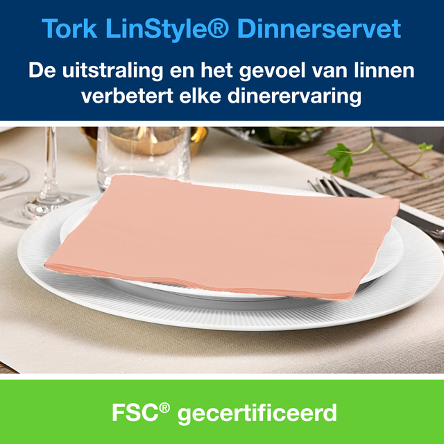 Dinerservet Tork Linstyle Premium 1/4 vouw 1-laags 390x390mm 50 vel koraal 478881 — Foto 2 van 2
