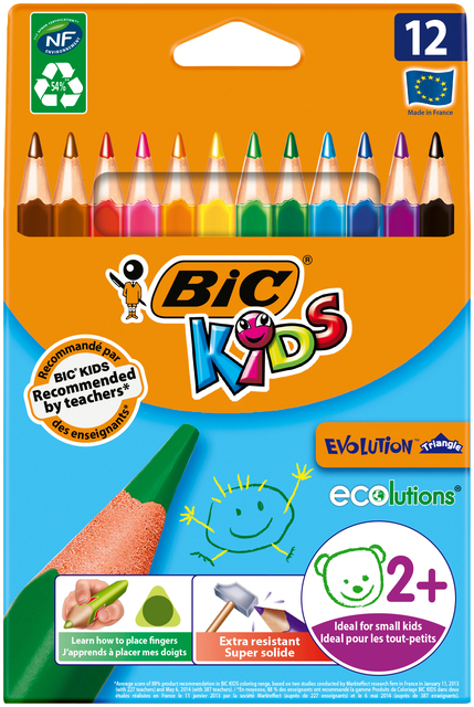 Kleurpotloden BicKids Evolution ecolutions triangle assorti etui à 12 stuk afbeelding