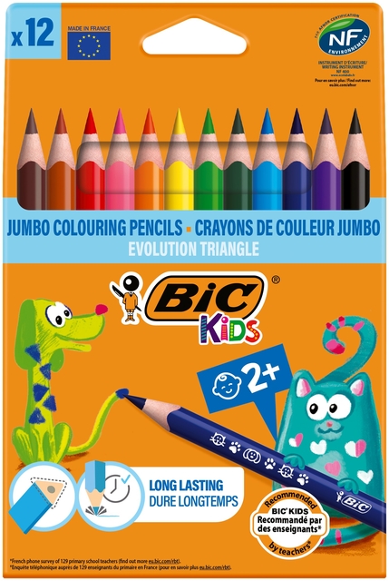 Kleurpotloden BicKids Evolution ecolutions triangle assorti etui à 12 stuk afbeelding