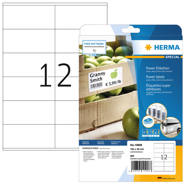 Etiket HERMA Power 10908 105x48mm wit 300stuks afbeelding