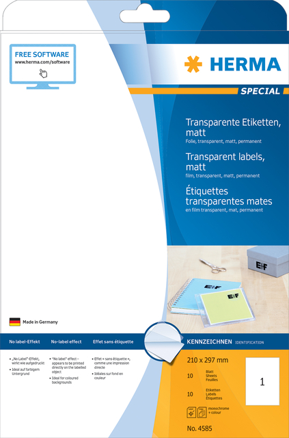 Etiket HERMA 4585 210x297mm weerbestendig transparant mat 10stuks afbeelding