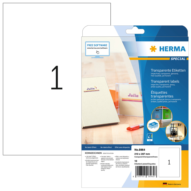 Etiket HERMA 8964 210x297mm transparant glanzend 10stuks afbeelding