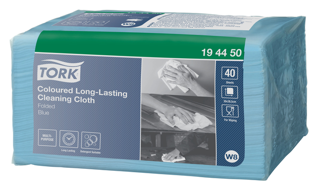 Reinigingsdoek Tork Long Lasting W8 multifunctioneel gevouwen blauw 194450 afbeelding