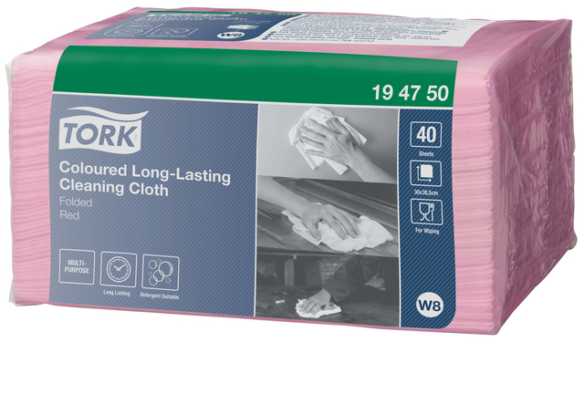 Reinigingsdoek Tork W8 Premium 1-laags 8x40 vel rood 194750 afbeelding